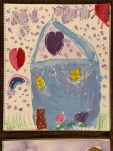 京都の絵画教室子供アトリエにて住みたい家というテーマで描いてもらった水彩画