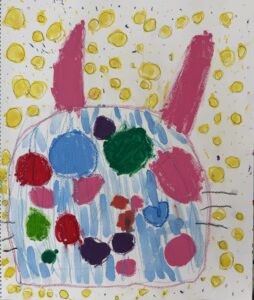 京都の絵画教室東儀画塾子供アトリエにて描かれた水をテーマにした作品 雨水が流れている所