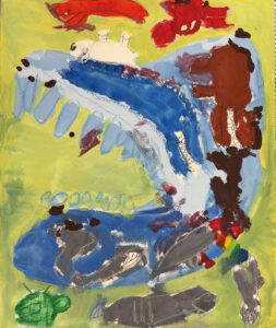京都の絵画教室東儀画塾子供アトリエにて描かれた水をテーマにした作品 水の怪獣