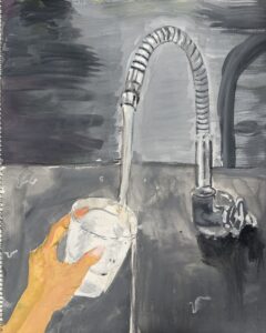 京都の絵画教室東儀画塾子供アトリエにて描かれた水をテーマにした作品
水道水をコップにそそいでいる瞬間