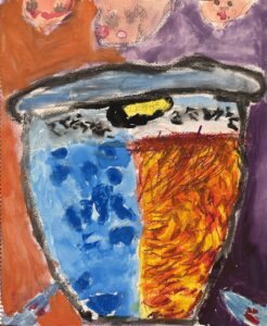 京都の絵画教室東儀画塾子供アトリエにて描かれた水をテーマにした作品 マグマと水の絵