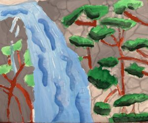 京都の絵画教室東儀画塾子供アトリエにて描かれた水をテーマにした作品
流れる水 滝