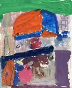 京都の絵画教室東儀画塾子供アトリエ作品テーマは鏡の世界　鏡に写った世界観をかいてくれました