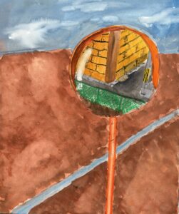 京都の絵画教室東儀画塾子供アトリエ作品テーマは鏡の世界 カーブミラー