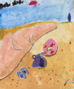 京都伏見の絵画教室owl美術研究所の子供アトリエ教室で描かれた貝の絵　海水浴に大きな貝