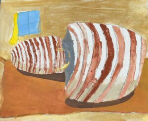 京都伏見の絵画教室owl美術研究所の子供アトリエ教室で描かれた貝の絵　大小の貝