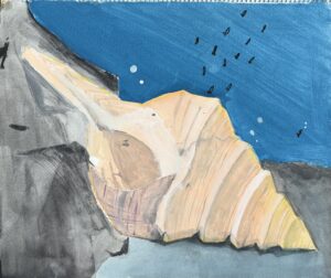 京都伏見の絵画教室owl美術研究所の子供アトリエ教室で描かれた貝の絵　大きな巻貝海の底