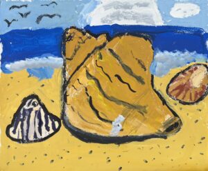 京都伏見の絵画教室owl美術研究所の子供アトリエ教室で描かれた貝の絵　三種類の貝