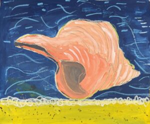 京都伏見の絵画教室owl美術研究所の子供アトリエ教室で描かれた貝の絵　大きな巻貝