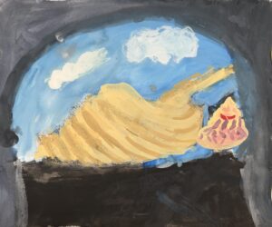 京都伏見の絵画教室owl美術研究所の子供アトリエ教室で描かれた貝の絵　大きな貝と小さな貝