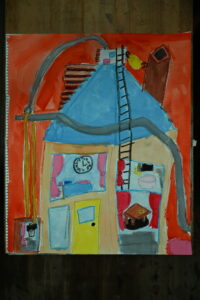 京都の絵画教室子供アトリエにて住みたい家というテーマで描いてもらった水彩画