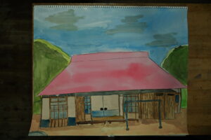 京都の絵画教室子供アトリエにて住みたい家というテーマで描いてもらった水彩画