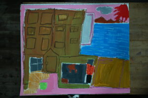 京都の絵画教室子供アトリエにて住みたい家というテーマで描いてもらった水彩画