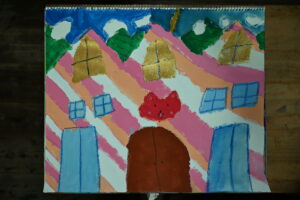 京都の絵画教室子供アトリエにて住みたい家というテーマで描いてもらった水彩画