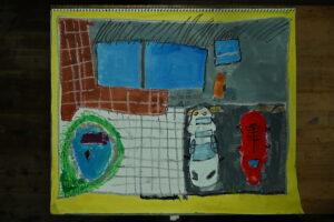 京都の絵画教室子供アトリエにて住みたい家というテーマで描いてもらった水彩画