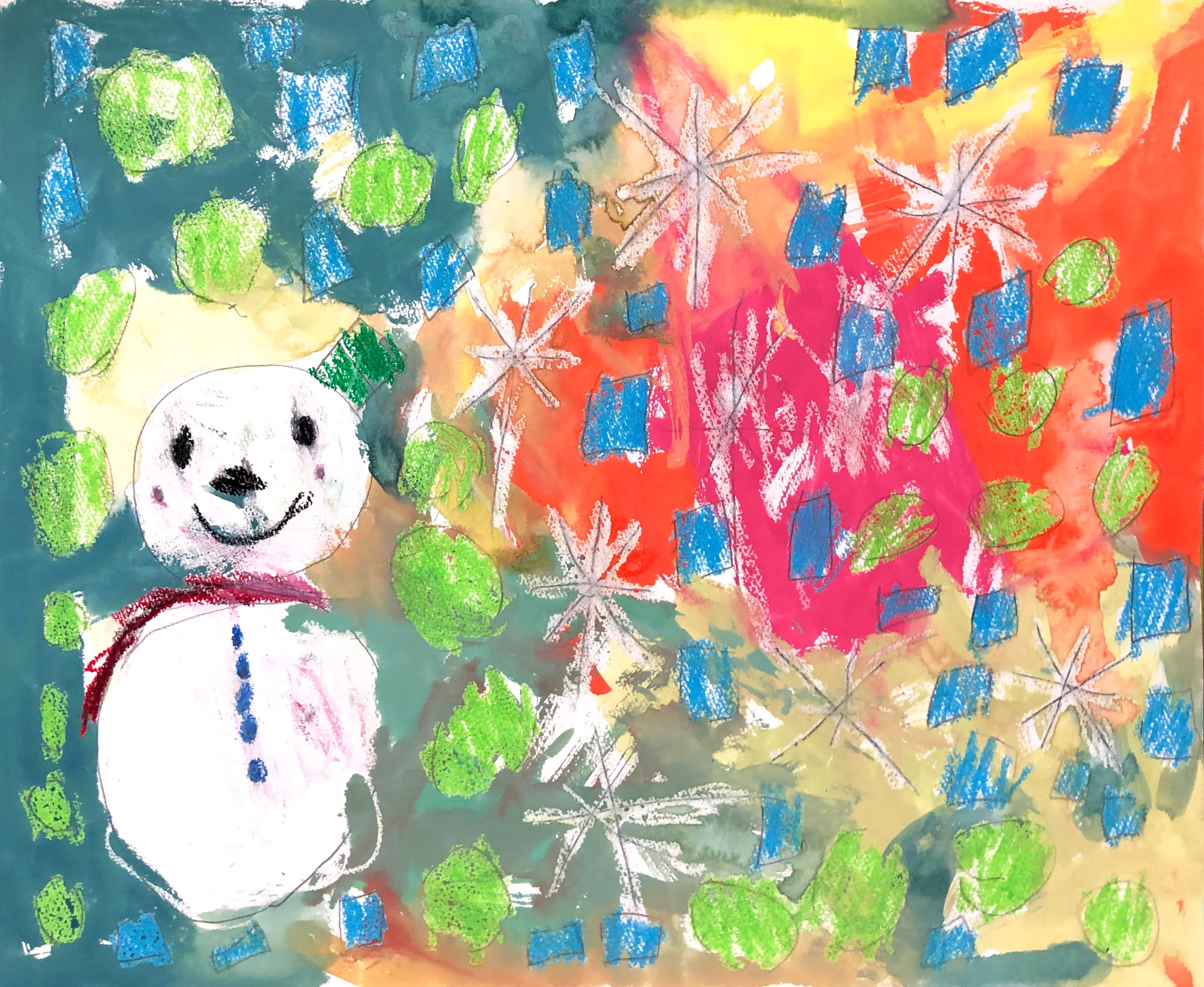 京都町家の絵画教室　子供アトリエ作品紹介　寒いをテーマに描いてもらいました。